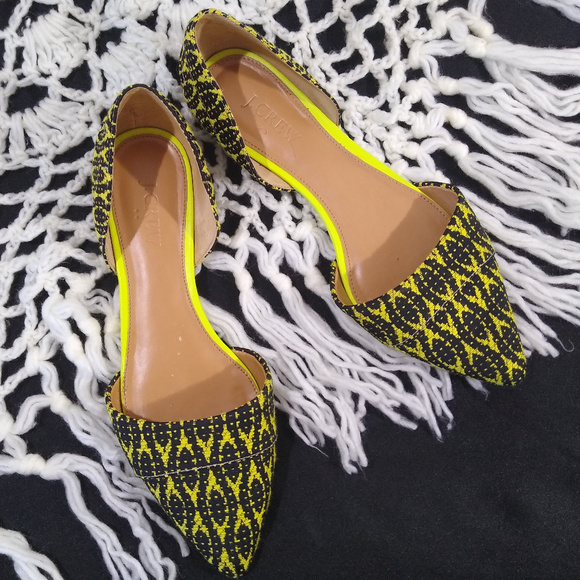 J. Crew Shoes - J. Crew Yellow Black Jacquard Pointy Toe Flats